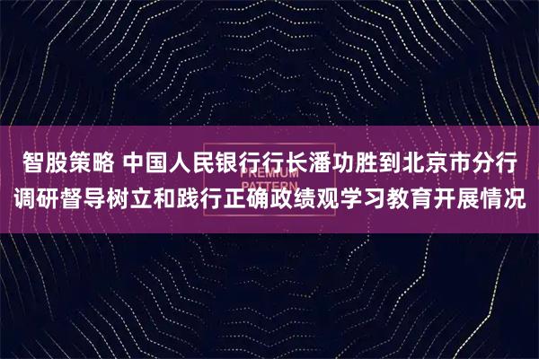 智股策略 中国人民银行行长潘功胜到北京市分行调研督导树立和践行正确政绩观学习教育开展情况